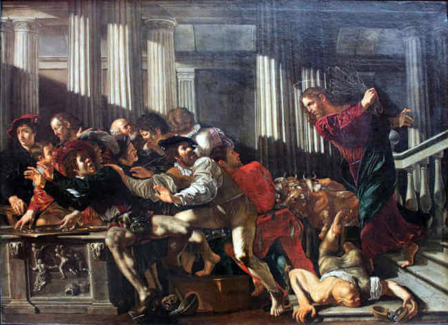 This image has an empty alt attribute; its file name is cecco_del_caravaggio_christ_expulses_money_changers_anagoria.jpg